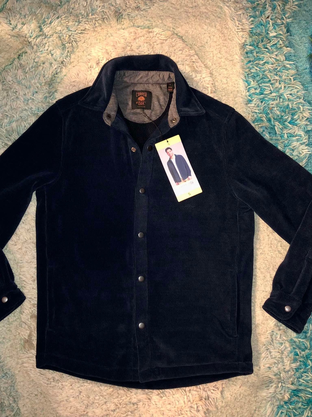 Copper & Oak Men's Blue Shirt Jacket Button Front Point Collar Pockets Size S